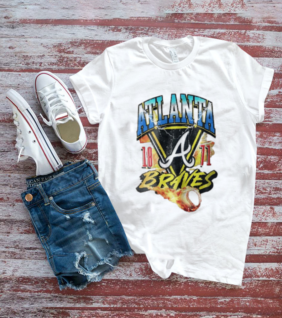 Atlanta Braves 1871 Vintage Flaming Baseball Lightning Triangle T-Shirt