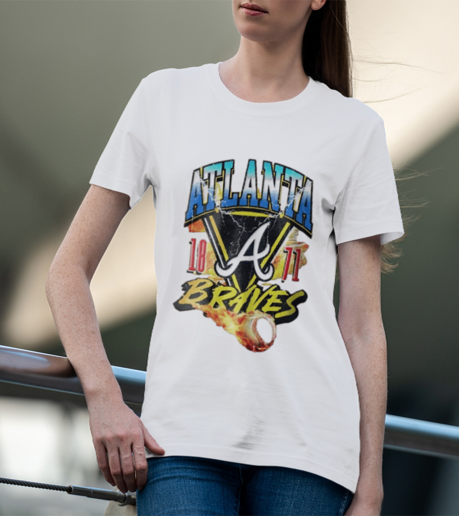 Atlanta Braves 1871 Vintage Flaming Baseball Lightning Triangle T-Shirt