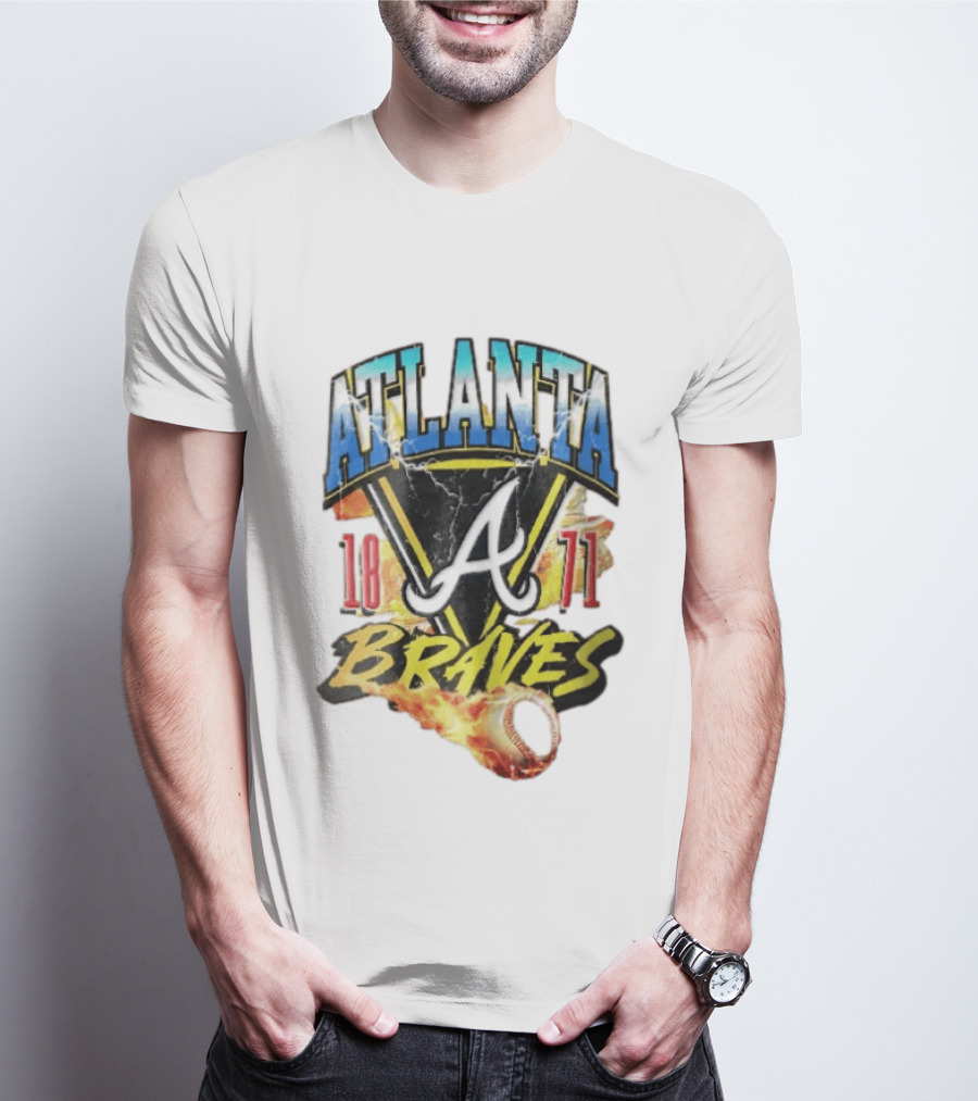 Atlanta Braves 1871 Vintage Flaming Baseball Lightning Triangle T-Shirt