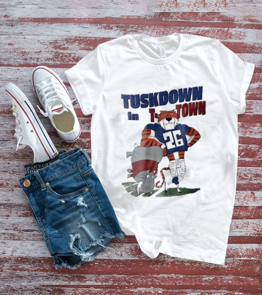 Tuskdown In Town Auburn Tigers NCAA Cartoon Elephant T-Shirt