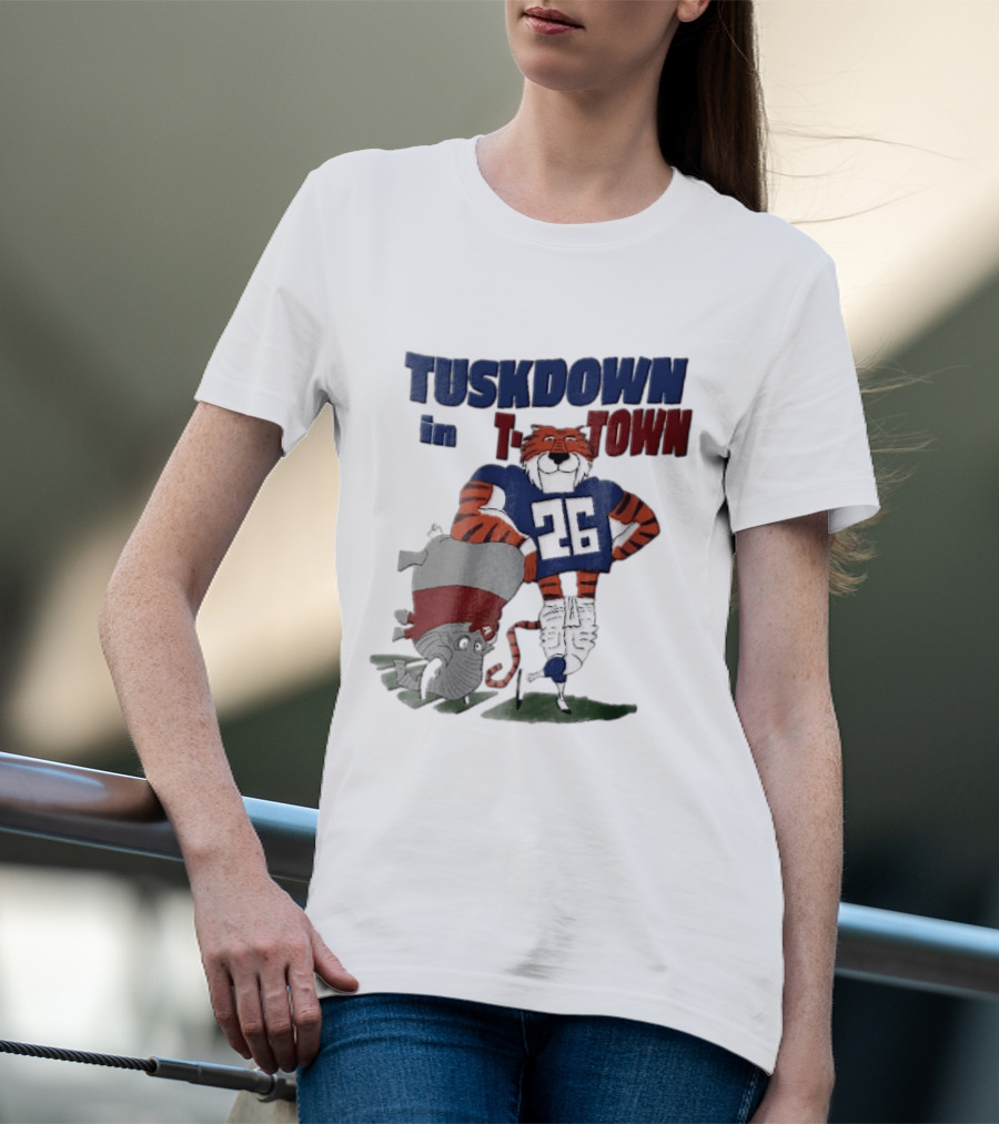 Tuskdown In Town Auburn Tigers NCAA Cartoon Elephant T-Shirt