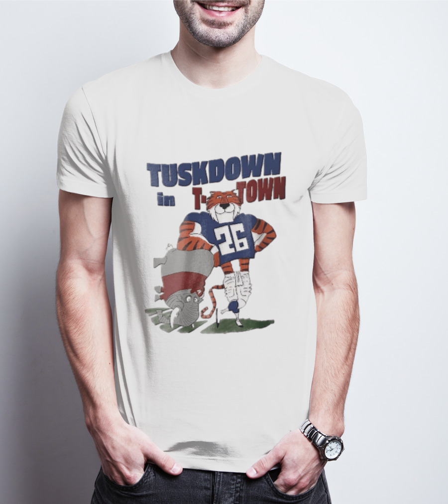 Tuskdown In Town Auburn Tigers NCAA Cartoon Elephant T-Shirt