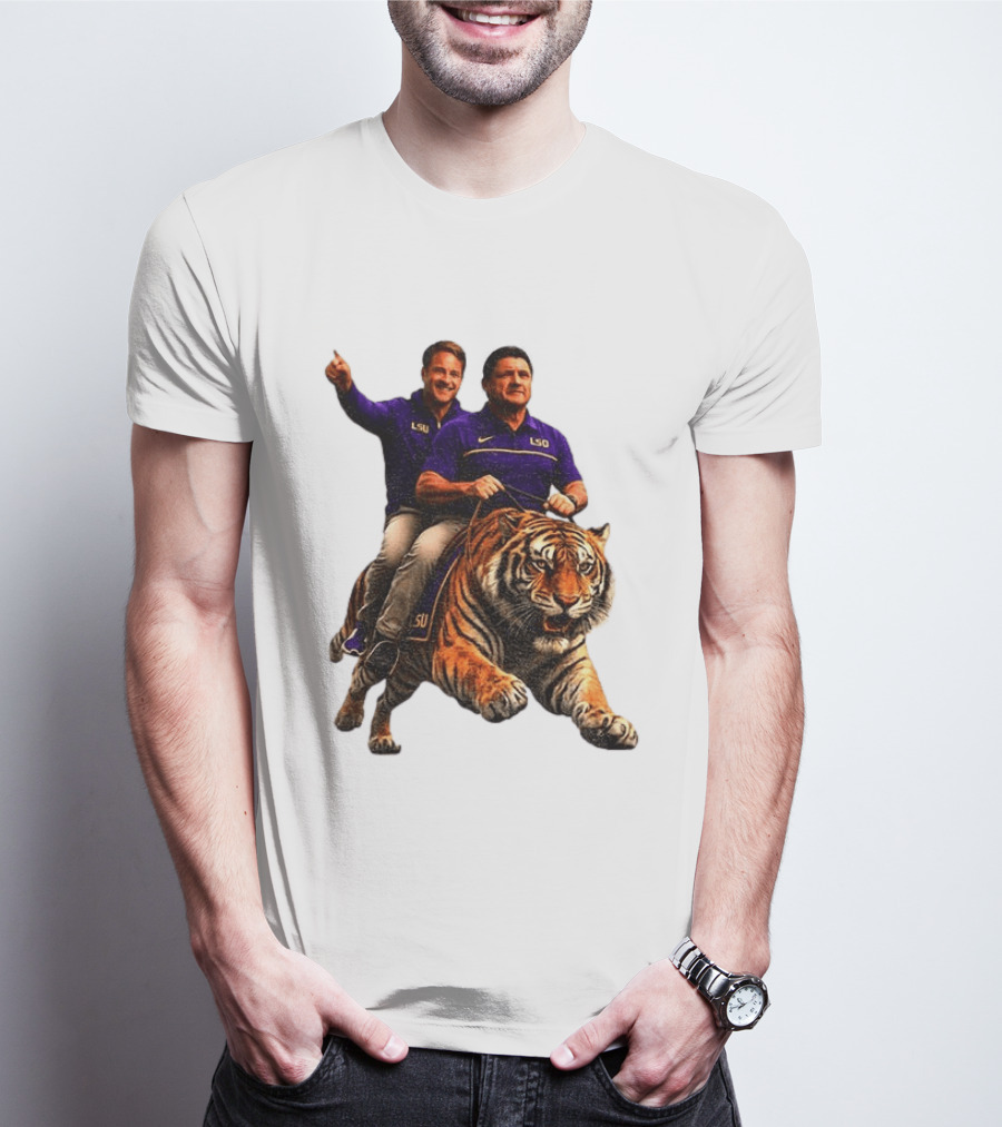 Bayou Brothers Tiger Riding LSU Coach Ed Orgeron Vs Kim Mulkey T-Shirt