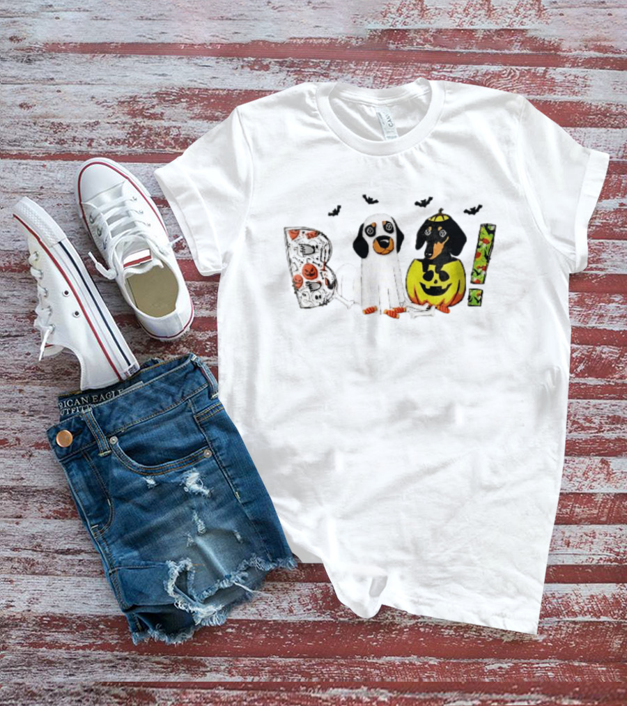 Boo Halloween Cartoon Dachshunds Ghost Costume Pumpkin T-Shirt