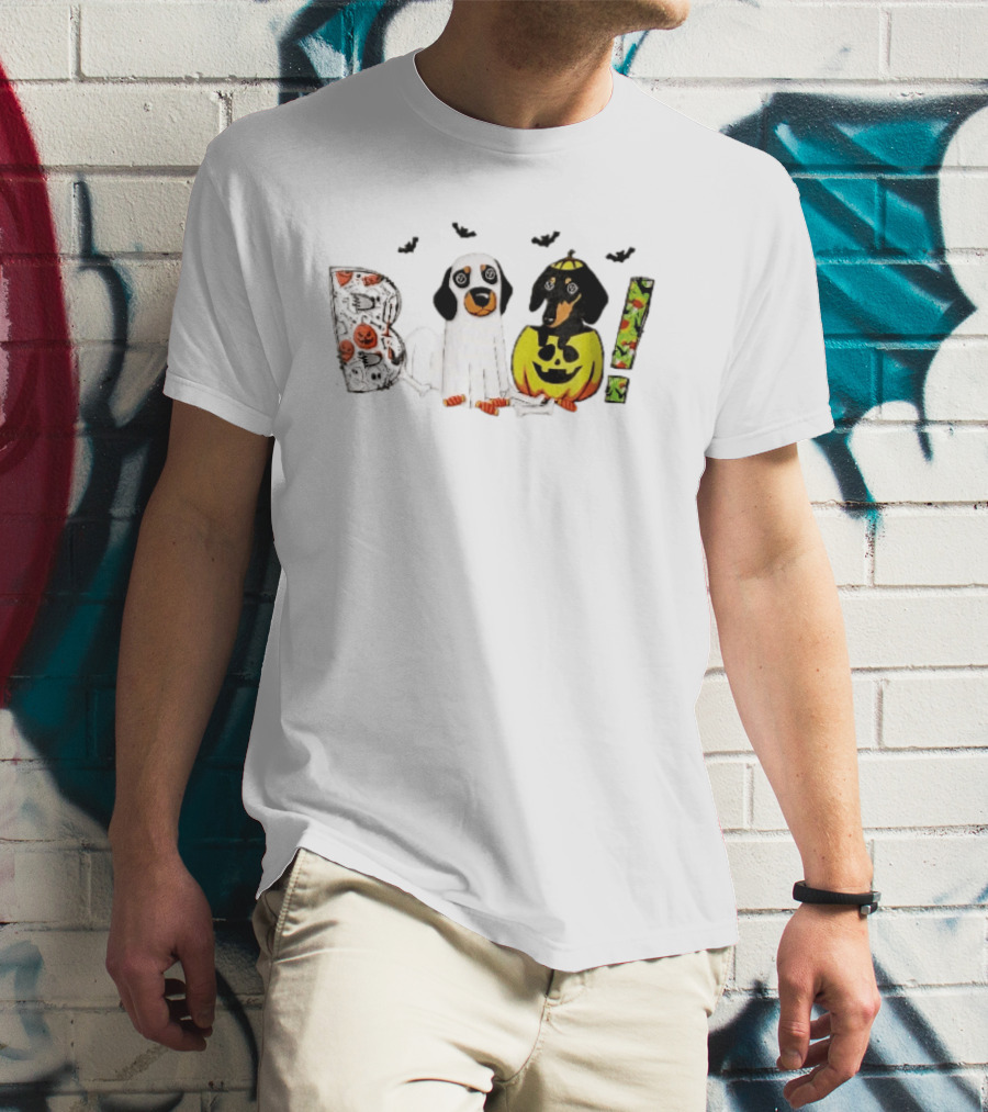 Boo Halloween Cartoon Dachshunds Ghost Costume Pumpkin T-Shirt