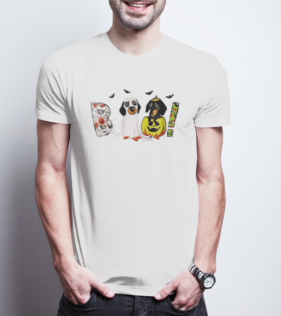 Boo Halloween Cartoon Dachshunds Ghost Costume Pumpkin T-Shirt