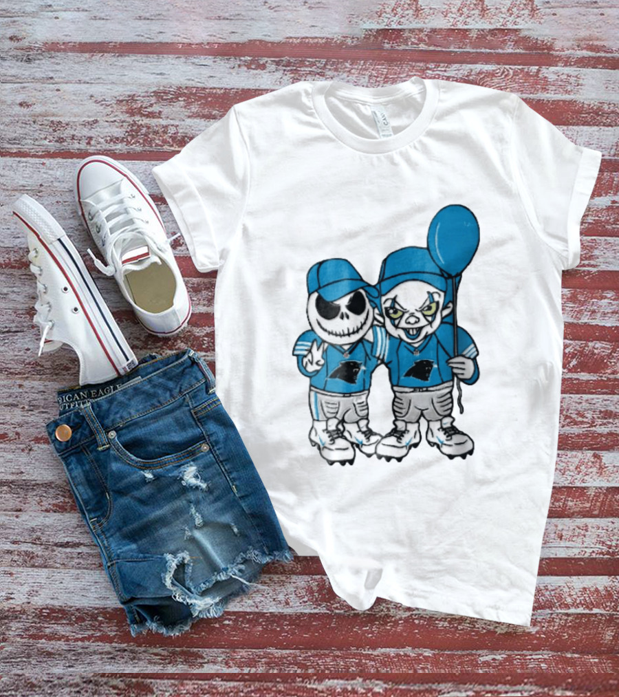 Carolina Panthers Jack Skellington Pennywise Blue Balloon Cartoon T-Shirt
