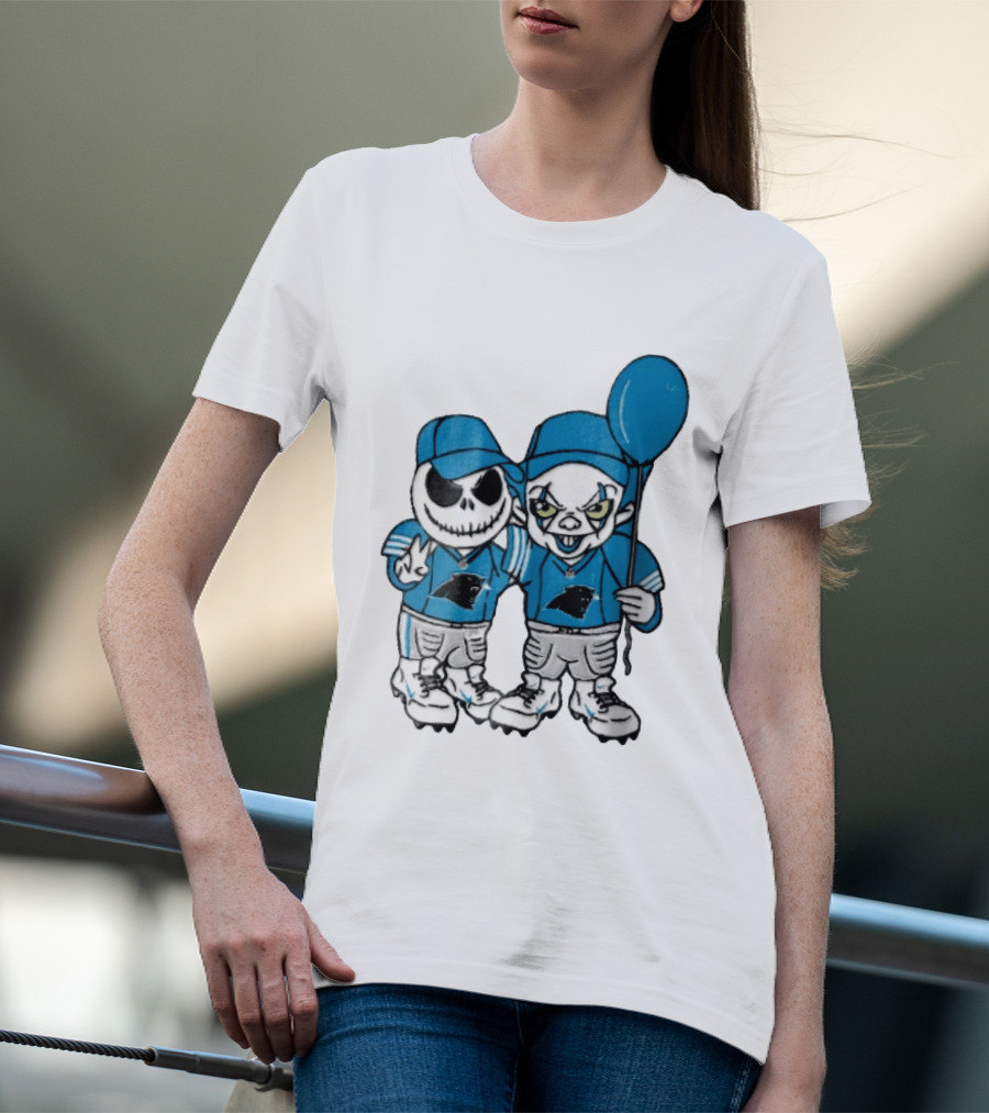 Carolina Panthers Jack Skellington Pennywise Blue Balloon Cartoon T-Shirt