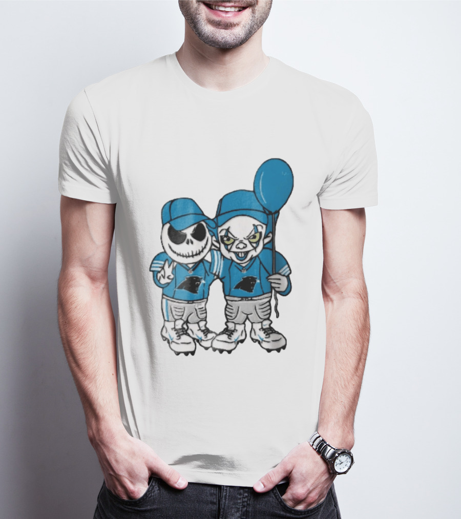 Carolina Panthers Jack Skellington Pennywise Blue Balloon Cartoon T-Shirt