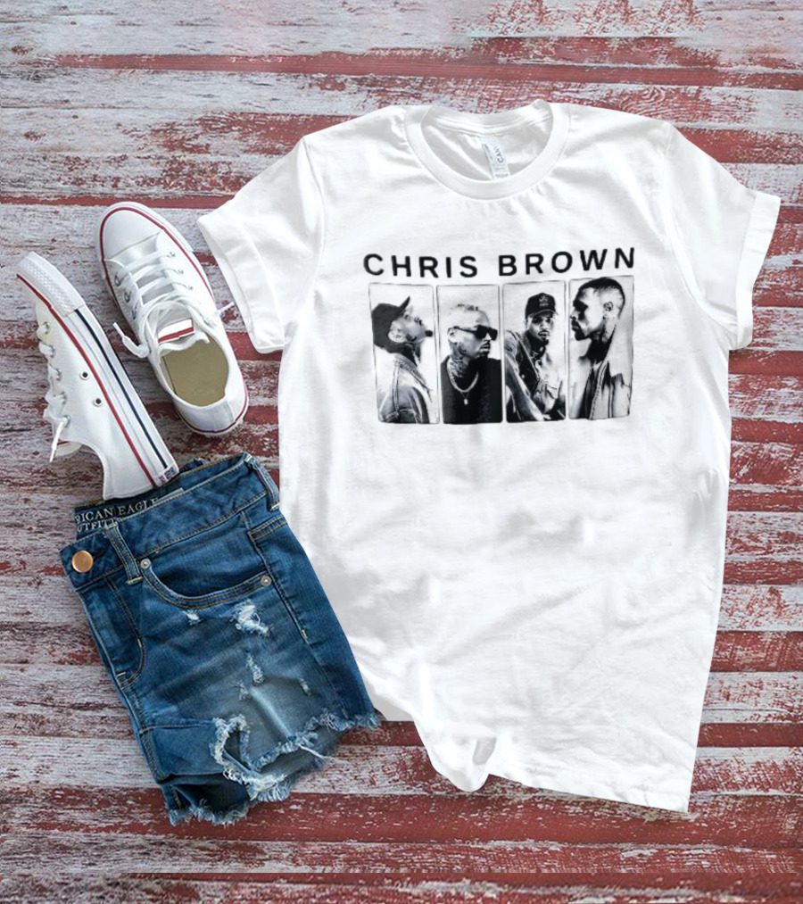 Chris Brown Four Panel Black White Photo T-Shirt