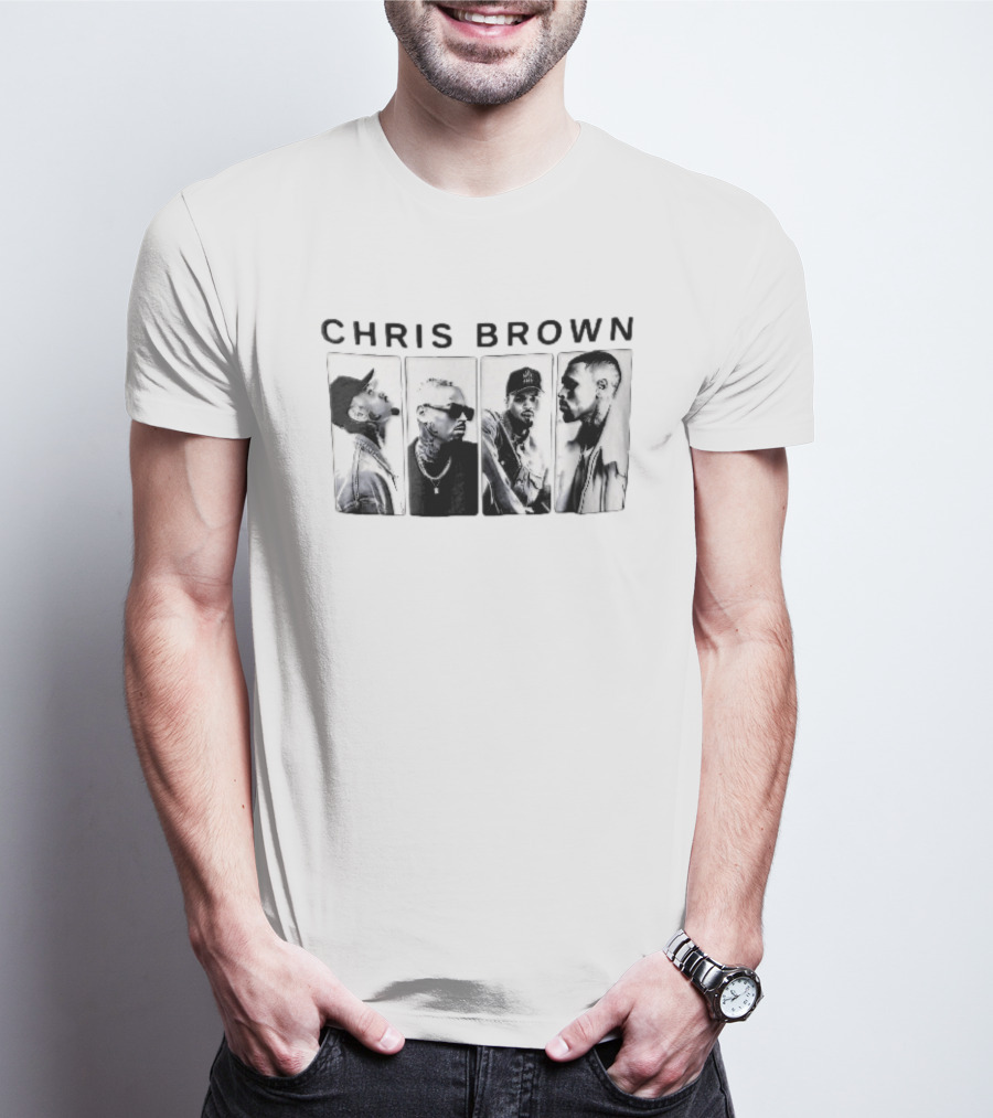 Chris Brown Four Panel Black White Photo T-Shirt