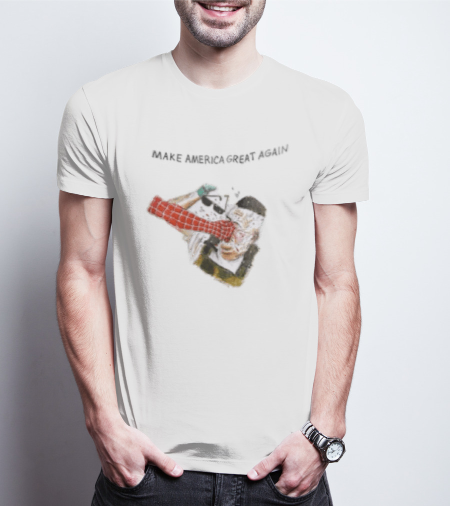 Make America Great Again Spider Man Punching Political Caricature T-Shirt