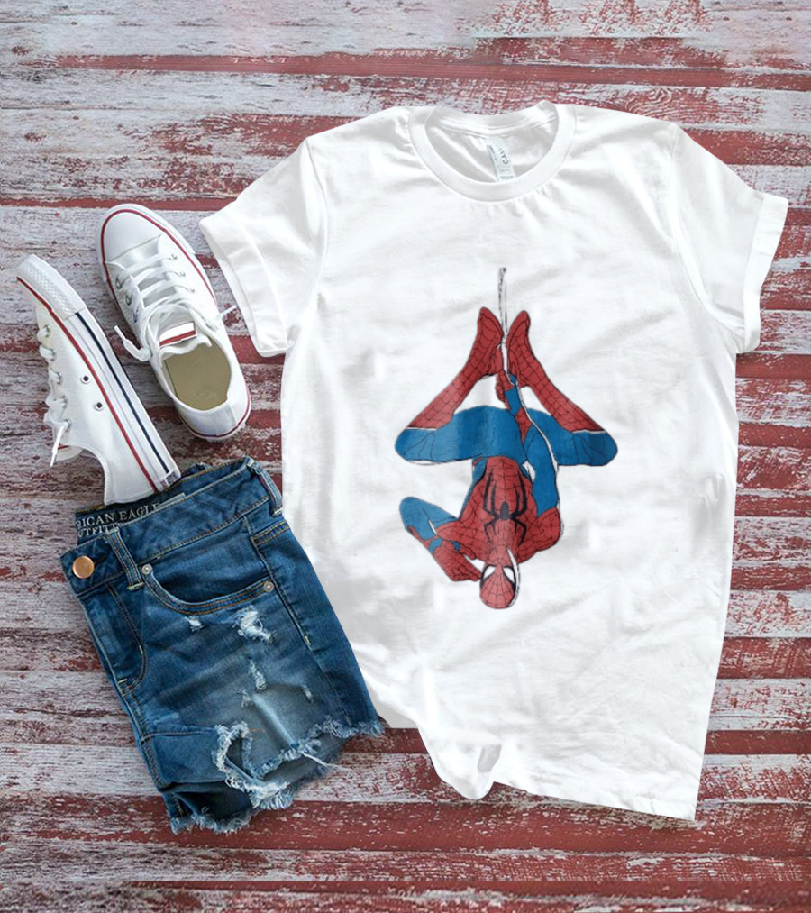 Marvel Spider Man Upside Down Hanging Web Cartoon T-Shirt