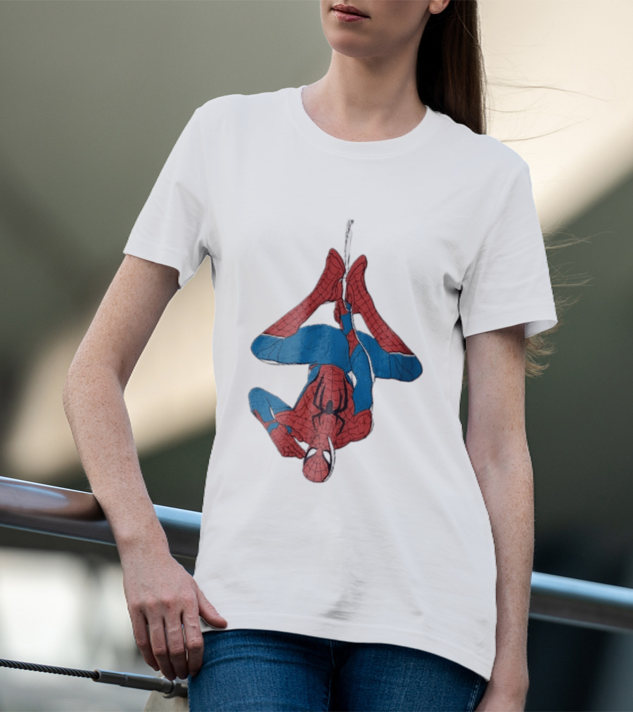 Marvel Spider Man Upside Down Hanging Web Cartoon T-Shirt