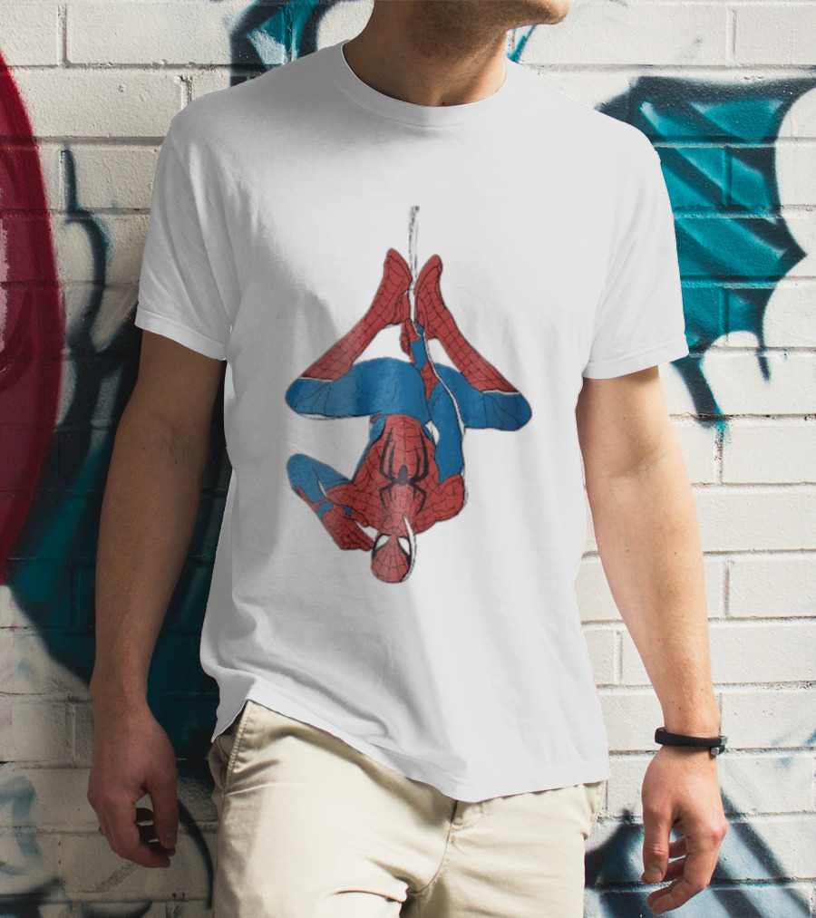 Marvel Spider Man Upside Down Hanging Web Cartoon T-Shirt