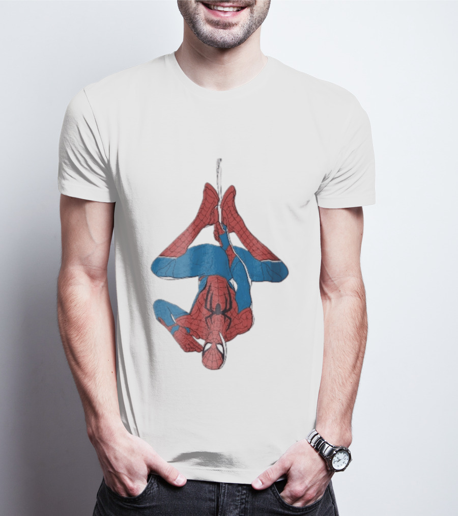 Marvel Spider Man Upside Down Hanging Web Cartoon T-Shirt