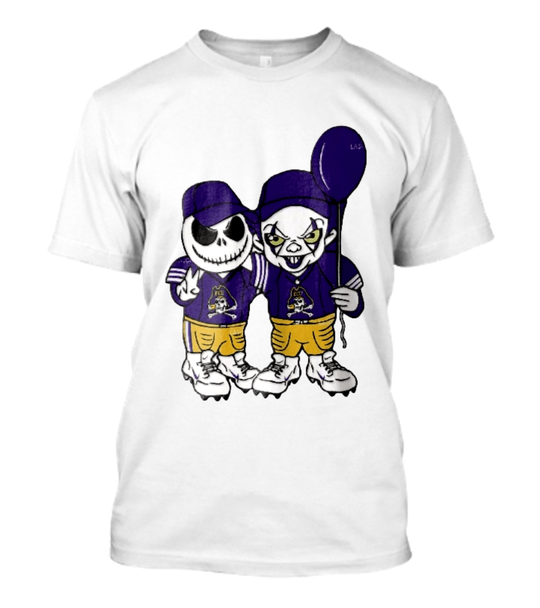 East Carolina Pirates NCAA Jack Skellington Pennywise Clown Purple Balloon T-Shirt