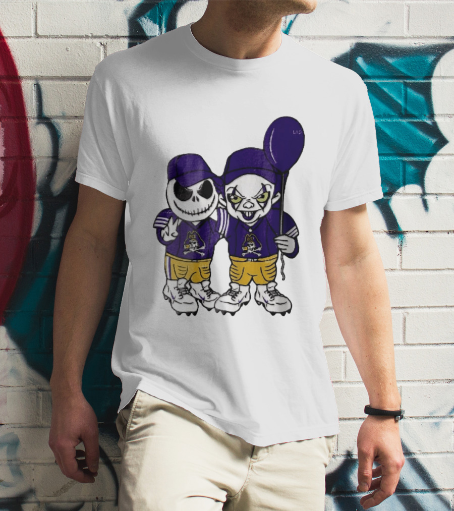 East Carolina Pirates NCAA Jack Skellington Pennywise Clown Purple Balloon T-Shirt