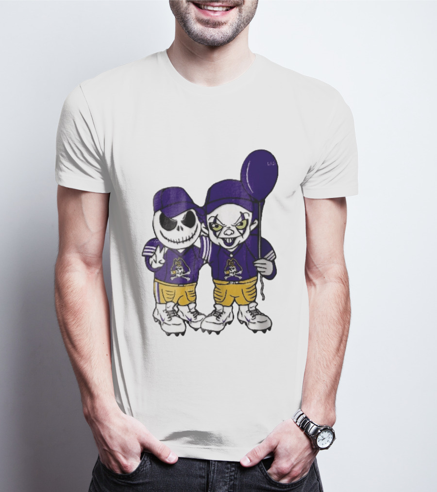East Carolina Pirates NCAA Jack Skellington Pennywise Clown Purple Balloon T-Shirt