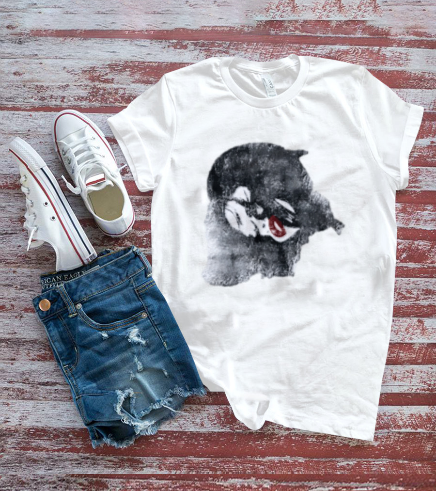 Nessa Barrett Tough Love Off The Shoulder Monochrome Red Lips Sketch T-Shirt