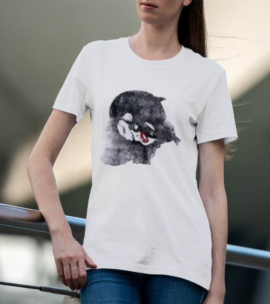 Nessa Barrett Tough Love Off The Shoulder Monochrome Red Lips Sketch T-Shirt