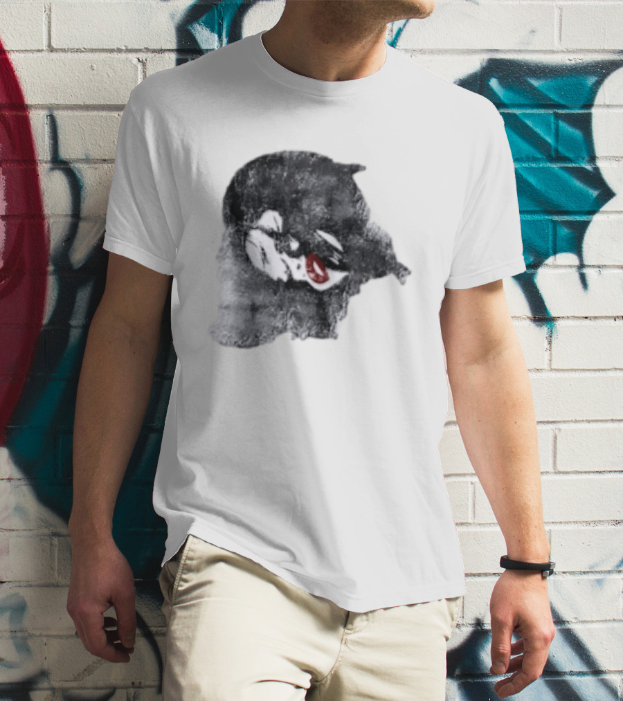 Nessa Barrett Tough Love Off The Shoulder Monochrome Red Lips Sketch T-Shirt