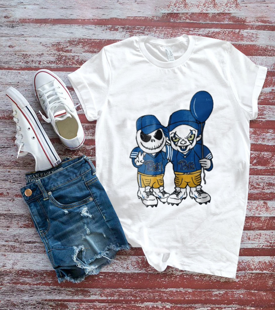 Pittsburgh Panthers NCAA Football Jack Skellington Clown Cartoon Players Blue Balloon T-Shirt
