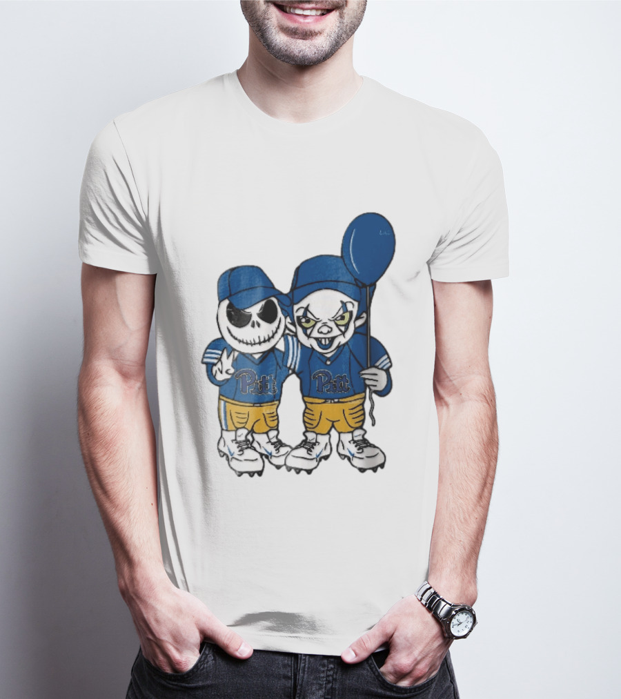 Pittsburgh Panthers NCAA Football Jack Skellington Clown Cartoon Players Blue Balloon T-Shirt