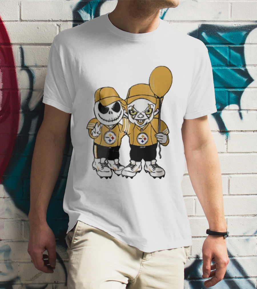 Pittsburgh Steelers Jack Skellington Pennywise Yellow Balloon NFL Cartoon Duo T-Shirt
