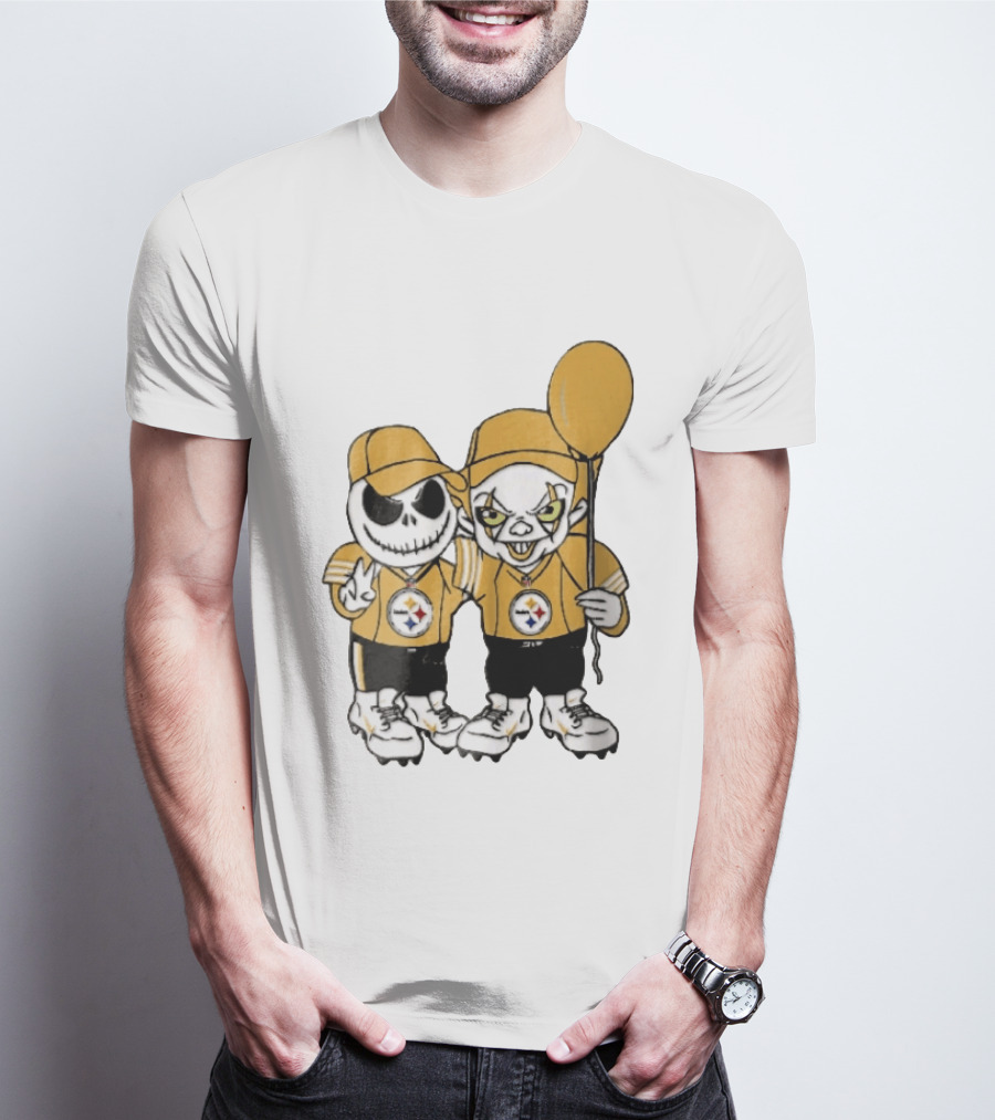 Pittsburgh Steelers Jack Skellington Pennywise Yellow Balloon NFL Cartoon Duo T-Shirt