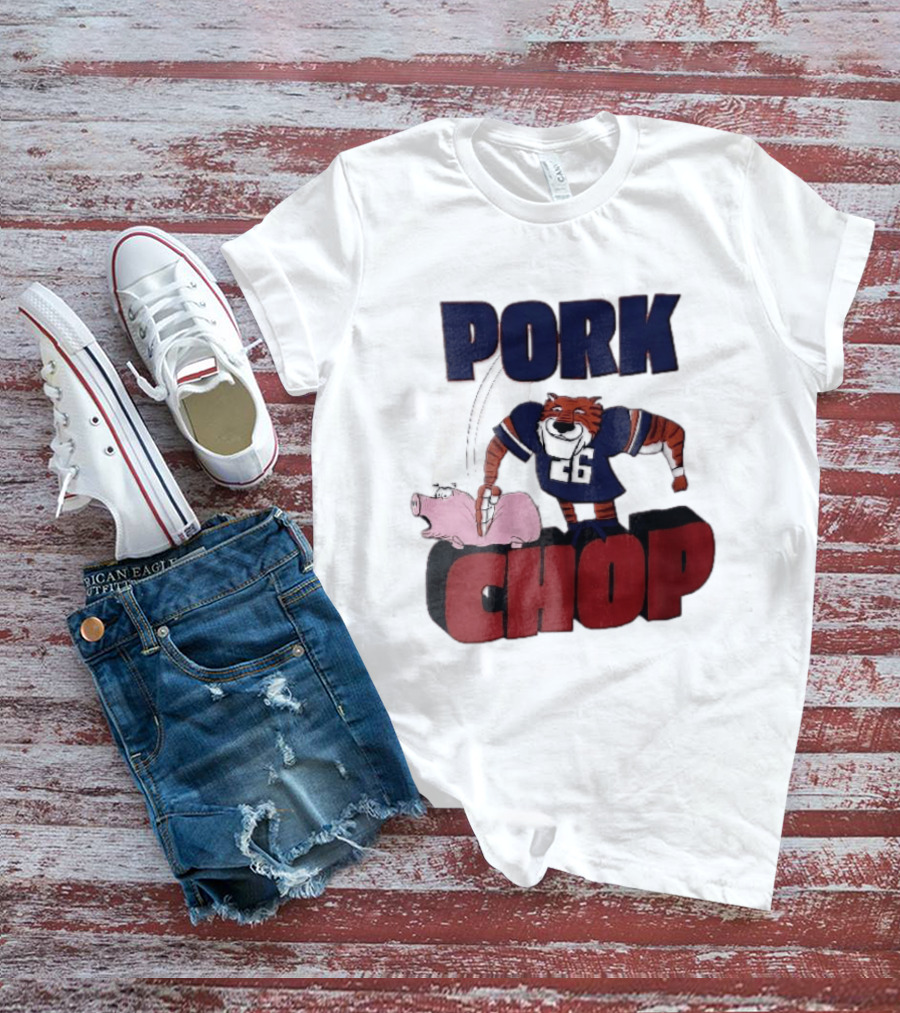 Pork Chop Cartoon Tiger 26 Football Player Hitting Pig T-Shirt