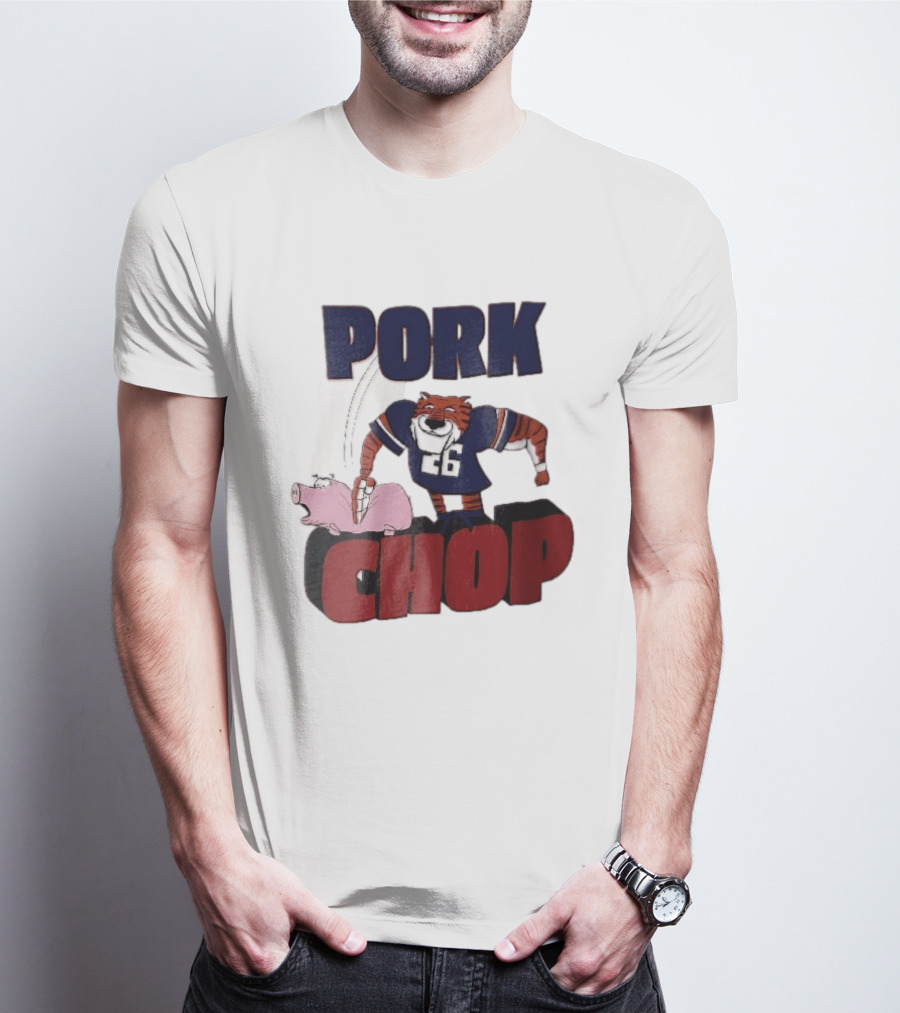 Pork Chop Cartoon Tiger 26 Football Player Hitting Pig T-Shirt