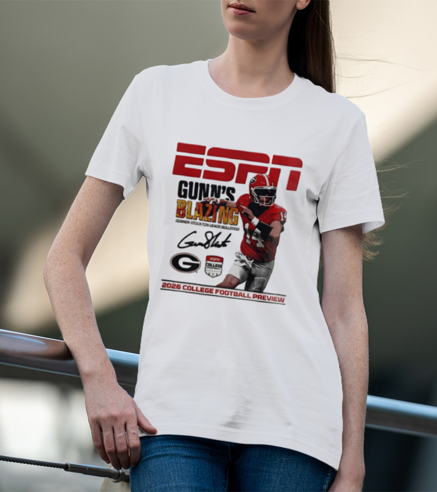 ESPN Gunn's Blazing Georgia Bulldogs 2026 College Football Preview Gunner Stockton T-Shirt