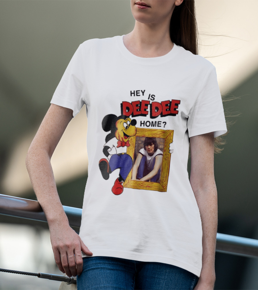 Hey Is Dee Dee Home Cartoon Mickey Mouse Holding Framed Photo T-Shirt