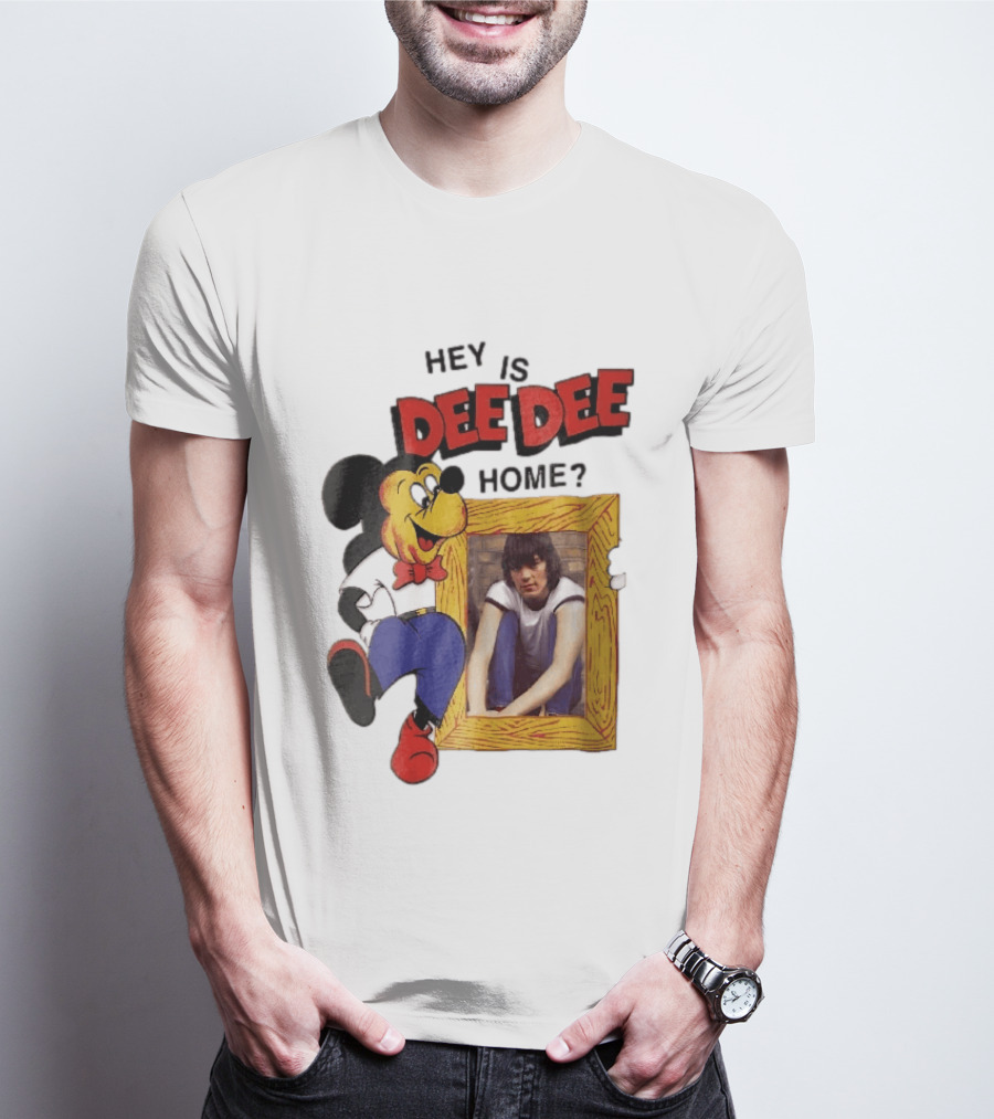 Hey Is Dee Dee Home Cartoon Mickey Mouse Holding Framed Photo T-Shirt