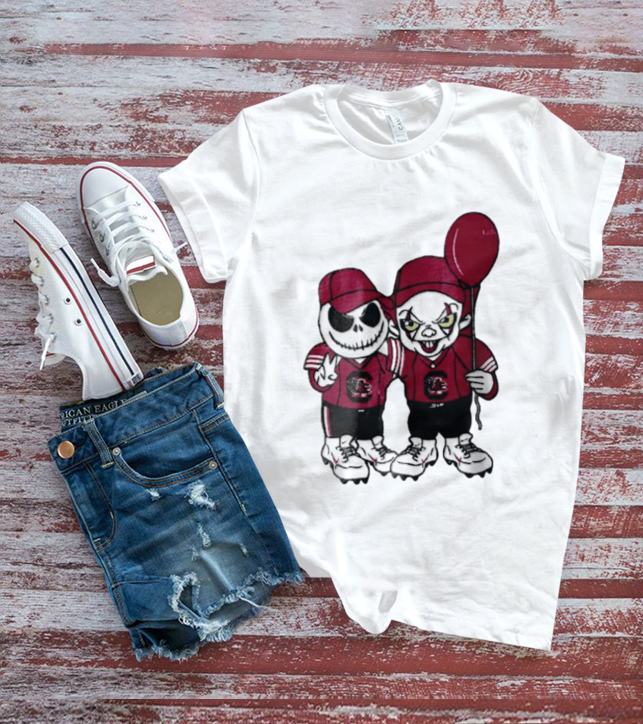 South Carolina Gamecocks NCAA Jack Skellington Pennywise Red Balloon Cartoon T-Shirt