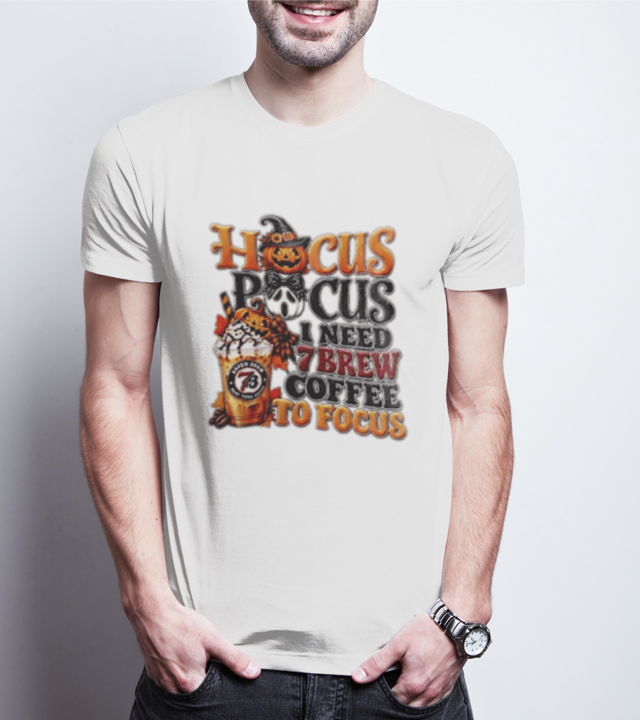Hocus Pocus I Need 7 Brew Coffee To Focus Halloween Pumpkin Jack O' Lantern Drink T-Shirt