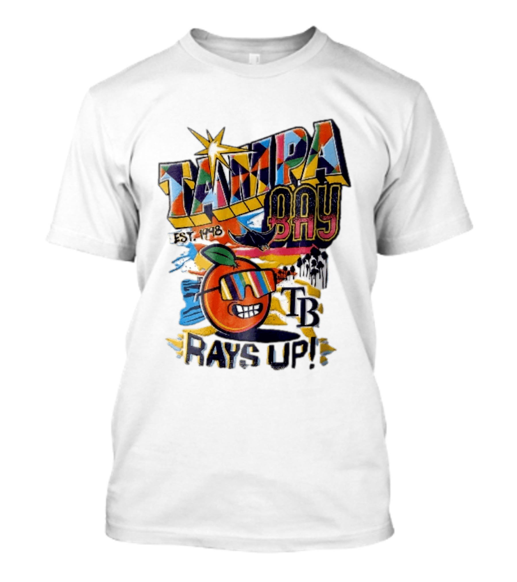 Tampa Bay Rays Est 1998 Cartoon Orange Sunglasses Palm Trees Stingray Rays Up T-Shirt