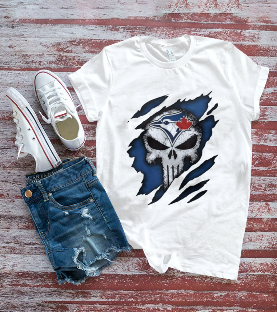 Toronto Blue Jays Punisher Skull Ripped Fabric Men's T-Shirt