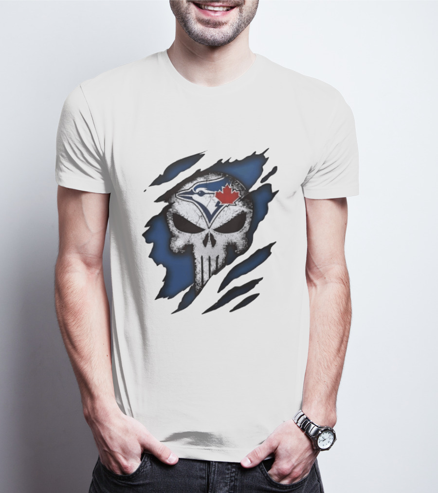 Toronto Blue Jays Punisher Skull Ripped Fabric Men's T-Shirt