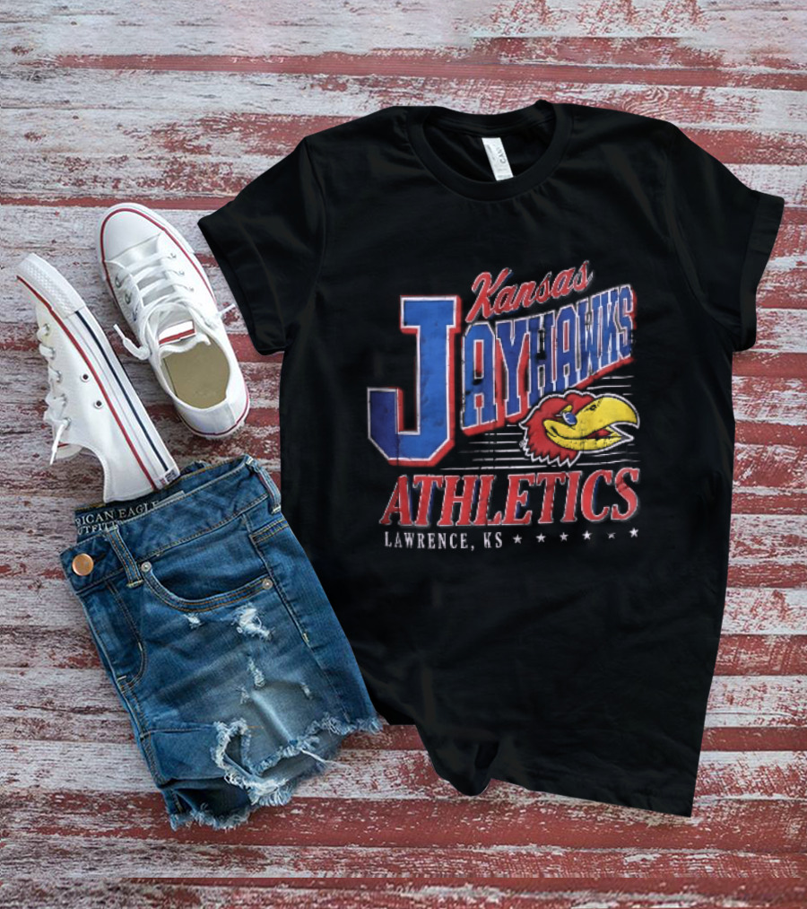 Kansas Jayhawks Athletics Lawrence KS Distressed Bird Head Stars T-Shirt