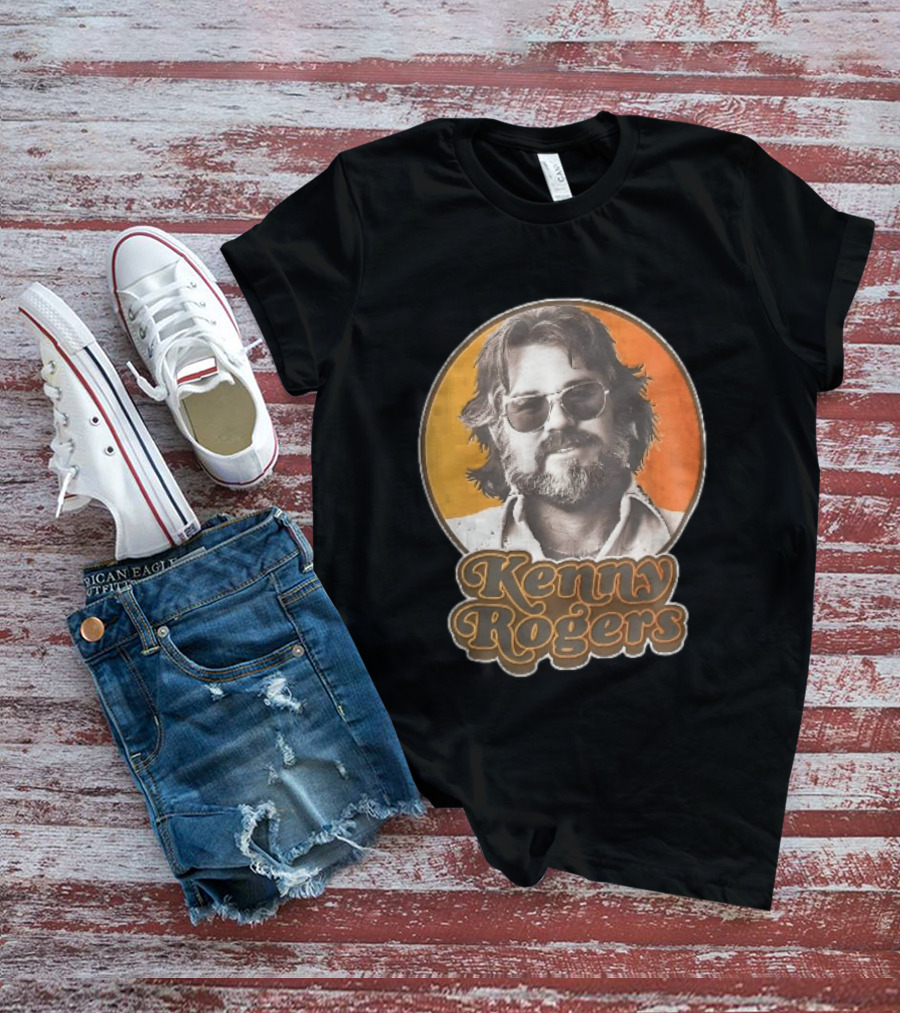 Kenny Rogers Retro Sunglasses Beard 70s Style Orange T-Shirt