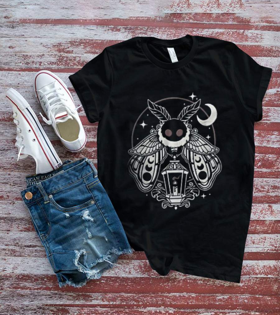 Mothman Red Eyes Candle Lantern Crescent Moon Stars T-Shirt