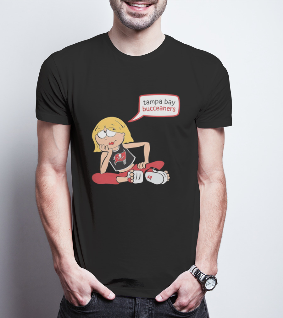 Tampa Bay Buccaneers Cartoon Blonde Girl Speech Bubble Red Pants T-Shirt