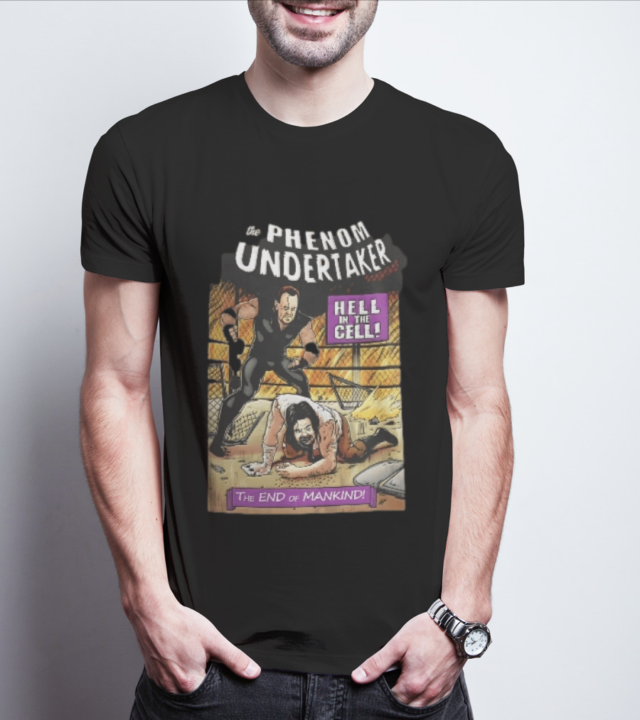 The Phenom Undertaker Hell In The Cell End Of Mankind Cartoon Wrestler Standing Over Opponent T-Shirt