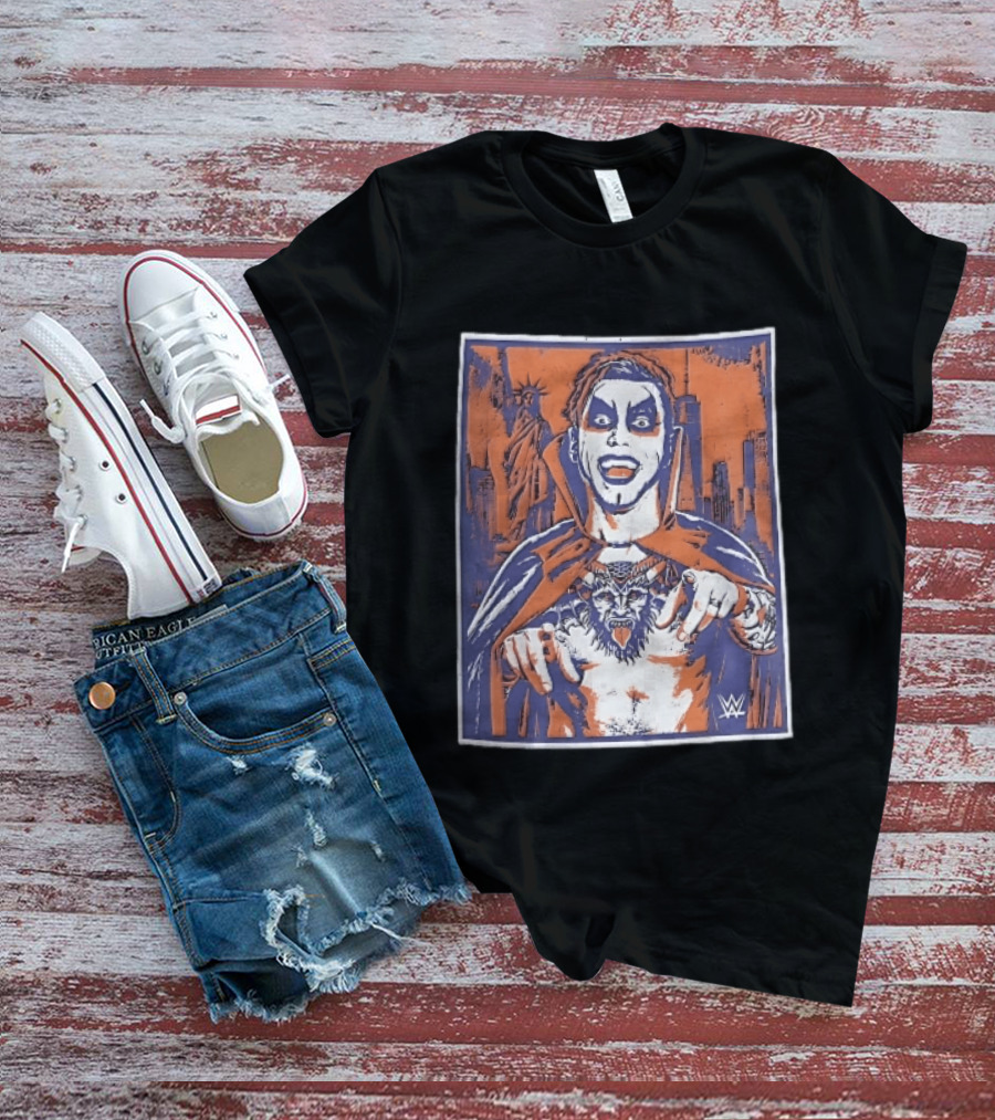 WWE Facepaint Wrestler At Liberty Statue Skyline With Demon Tattoo T-Shirt