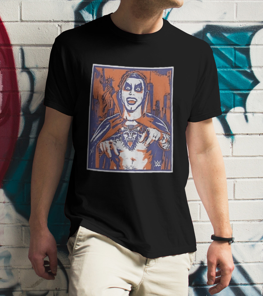 WWE Facepaint Wrestler At Liberty Statue Skyline With Demon Tattoo T-Shirt
