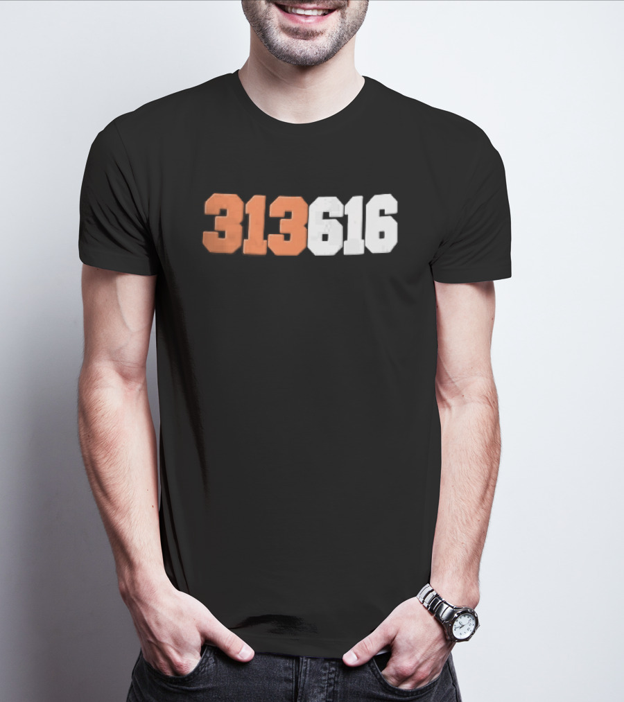 313616 Orange White Varsity Block Digits Jersey Numbers T-Shirt