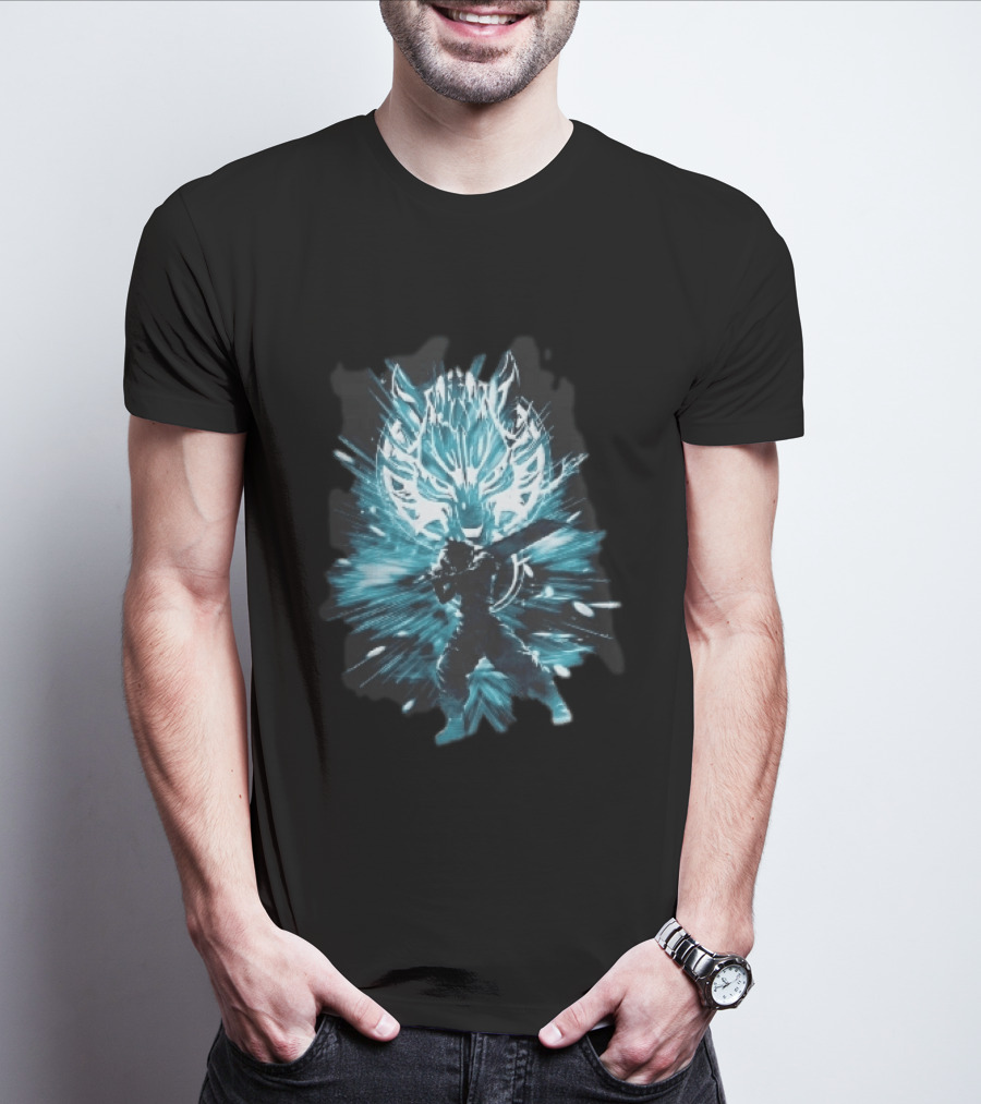 Cloud Strife Buster Sword Wolf Blue Energy Burst T-Shirt
