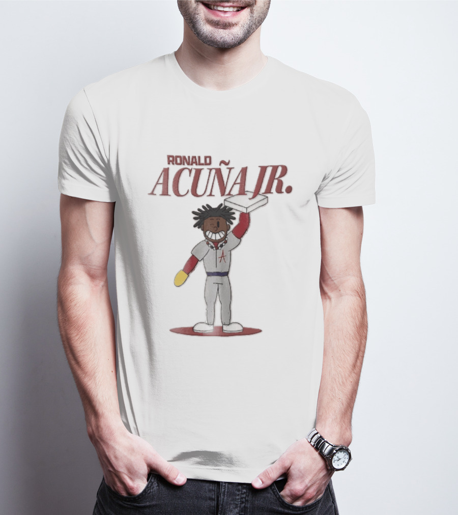 Ronald Acuna Jr Cartoon Caricature Holding Baseball Base Atlanta Braves MLB T-Shirt